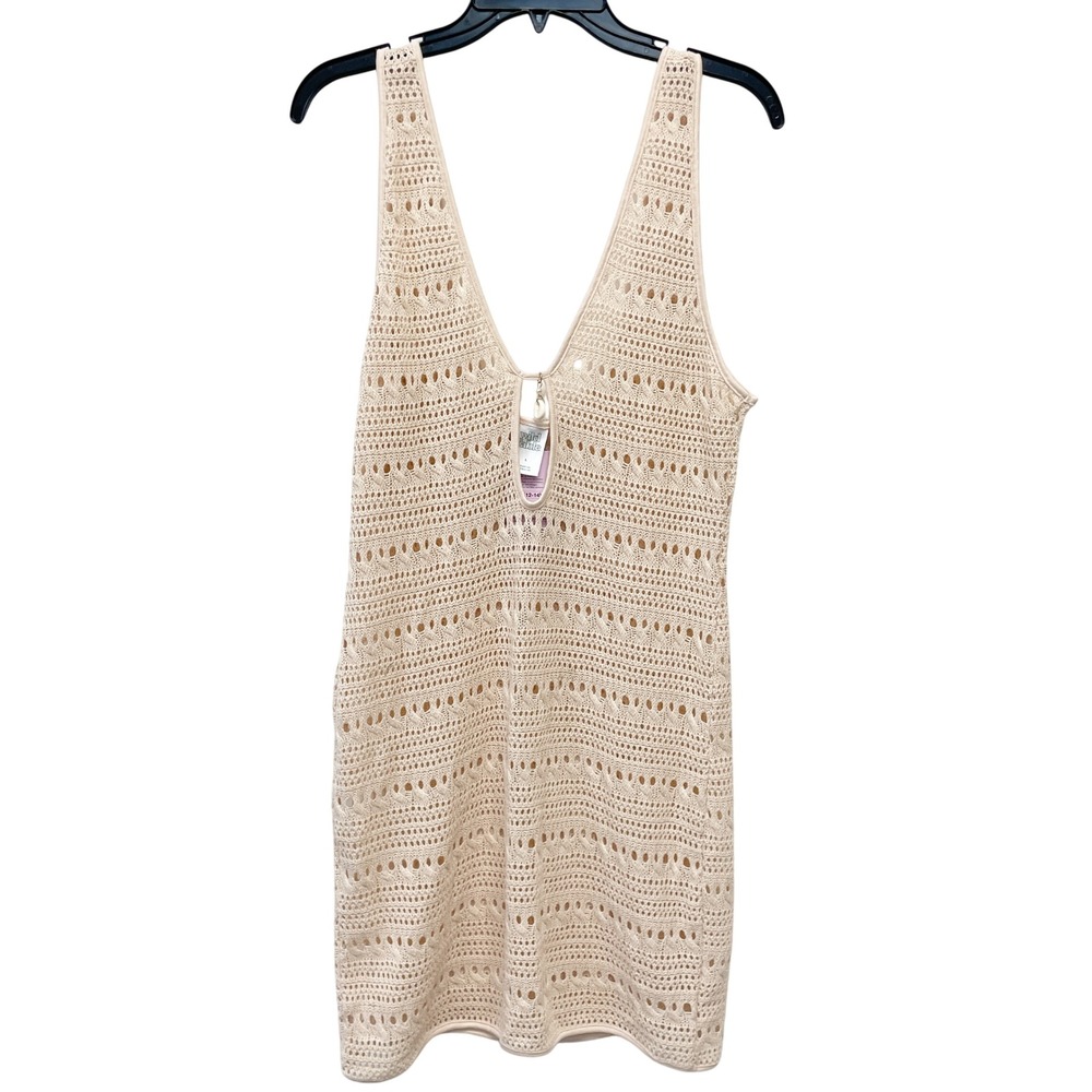 Wild Fable Women's Beige Center Front Keyhole Crochet Swim Cover Up Size L - Picture 2 of 5
